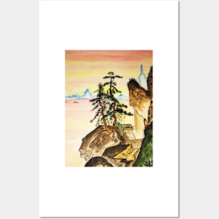 Brown rocks wit pine trees Posters and Art